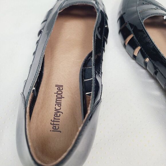 Jeffrey Campbell Muscatel Ballet Flats 8‎ Black Patent Leather Strappy Slip-On - Picture 7 of 9